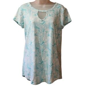 Joe Boxer Blue Tropical Print Keyhole Blouse Tunic Top Shirt Medium
